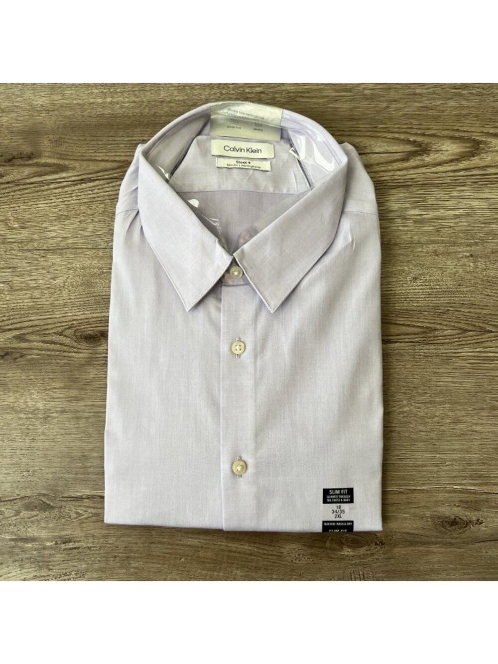 Calvin Klein Slim Fit Herringbone Dress Shirt Mens 18 Lilac Performance NWT